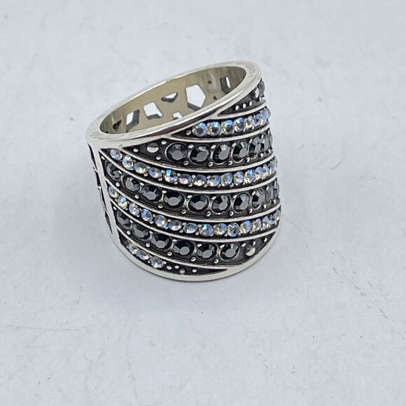 Brighton Silver Wide Band Ring Crystals & Stars Design 5 - Picture 1 of 7